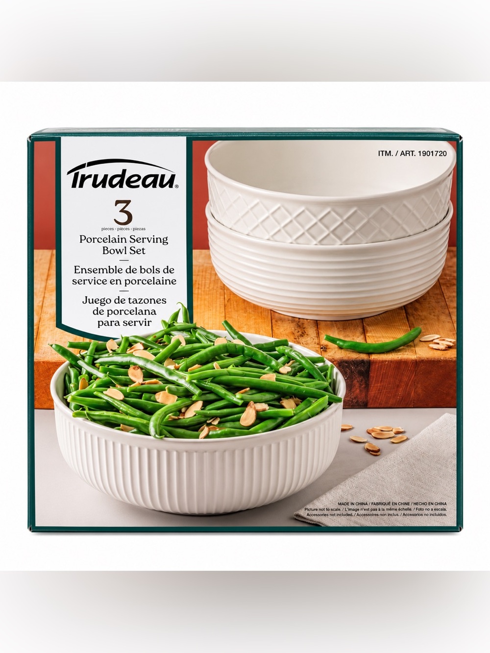Trudeau 3 Piece White Porcelain Serving Bowl Set 9.4”